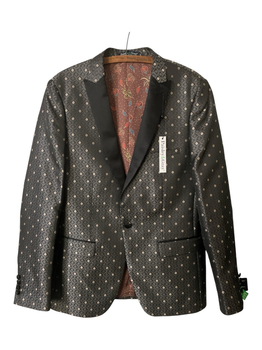 New with Tags Paisley and Gray Smoking Jacket Size 40R Tuxedo Formal Wedding